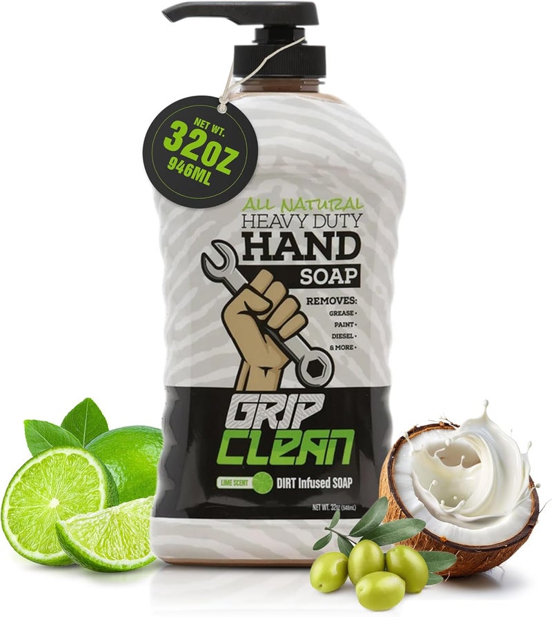 Grip Clean | Heavy Duty Hand Cleaner for Auto Mechanics & Industrial Work | Dirt-Infused Hand Soap Absorbs Grease/Oil, Stains, Odors & More. All Natural, Moisturizing & Lime Scented (500+ washes) - Image 1