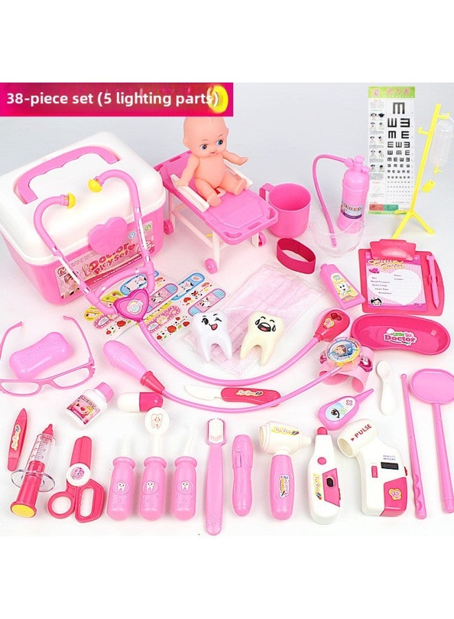 Play House Girl Stall Toy Children Doctor Suit Nurse Medical Equipment Oxygen Suction Toolbox Delivery-Color:38-piece Medical Equipment-pink - Image 1