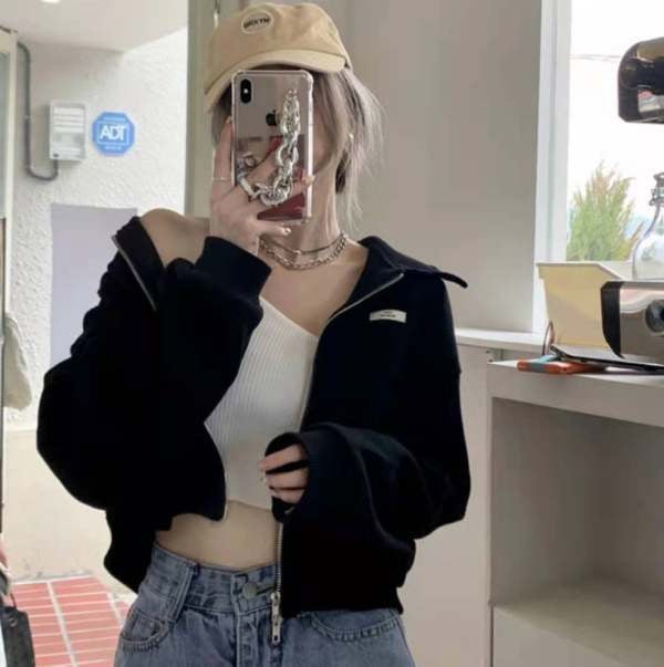 Womens Zip Hoodie Lightweight Spring Autumn Black  - Image 1