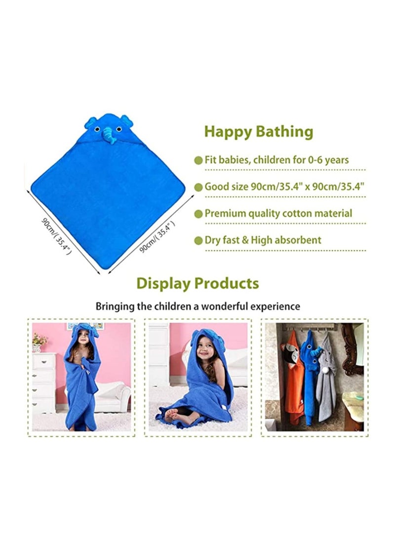 Generic - Baby Hooded Towel Washcloth Soft Cotton Elephant Bathrobe Towel for Kids Blue - Image 1