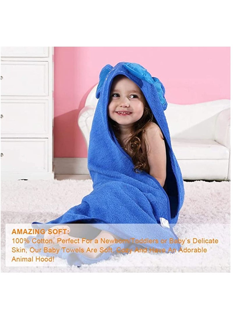 Generic - Baby Hooded Towel Washcloth Soft Cotton Elephant Bathrobe Towel for Kids Blue - Image 1