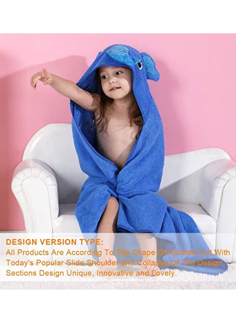 Generic - Baby Hooded Towel Washcloth Soft Cotton Elephant Bathrobe Towel for Kids Blue - Image 1