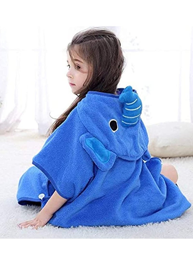 Generic - Baby Hooded Towel Washcloth Soft Cotton Elephant Bathrobe Towel for Kids Blue - Image 1