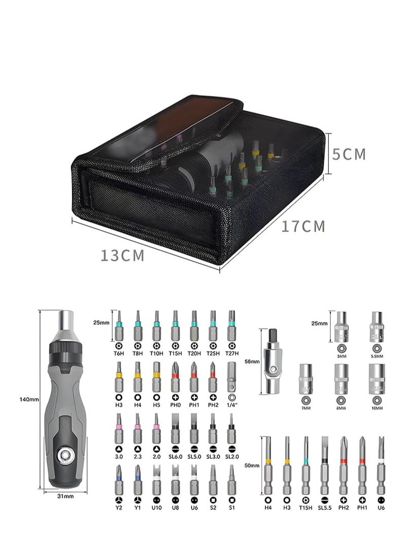 SYOSI Screwdriver Set, Magnetic Ratchet Screwdriver Set, 41 in 1 Multi-bit Ratchet Screw Drivers, Slotted/Philips/Torx/Hex, with Portable Storage Bag for computer/Bike/Car/Electronics/Maintenance - Image 2