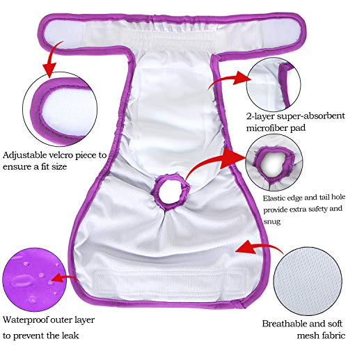 Teamoy 4pcs Washable Female Dog Diapers, Reusable Doggie Diaper Wraps for Female Dogs, Super-Absorbent and Comfortable, Medium - Image 4