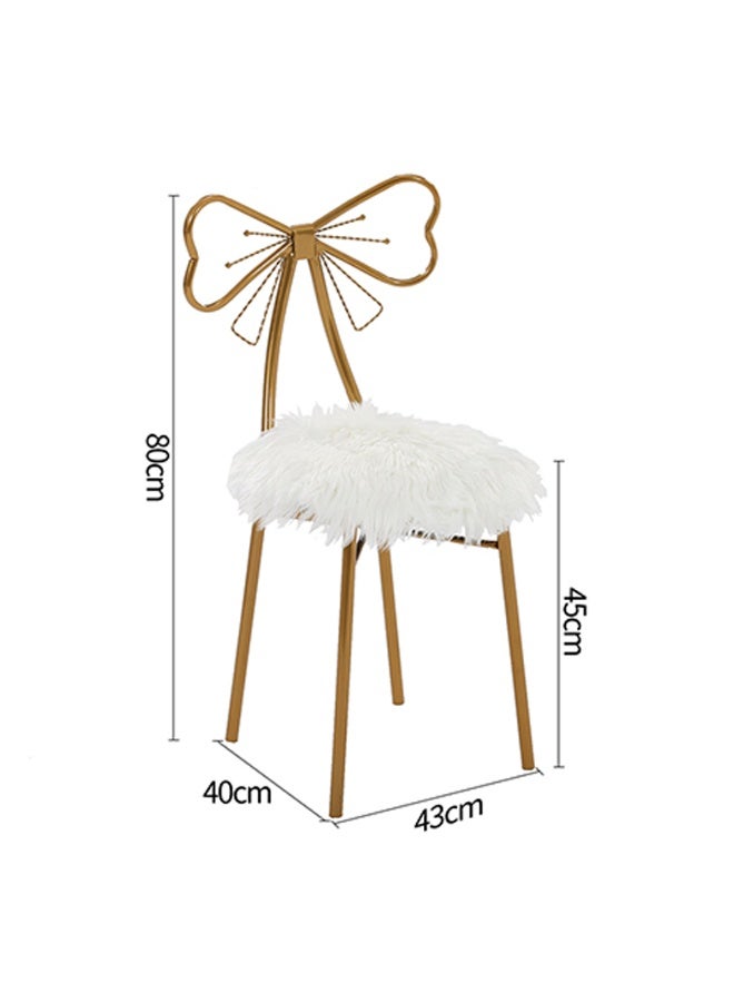 LINGWEI Luxury Bow Backrest Makeup Chair 43x80x40cm Gold Metal Vanity Chair with White Faux Fur Seat - Image 4