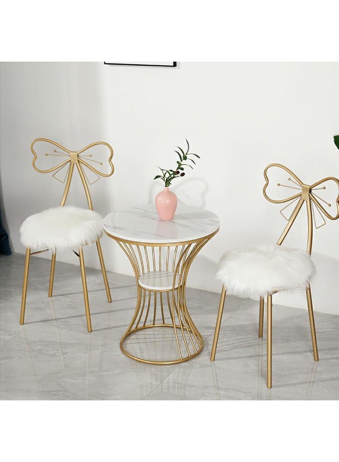 LINGWEI Luxury Bow Backrest Makeup Chair 43x80x40cm Gold Metal Vanity Chair with White Faux Fur Seat - Image 2