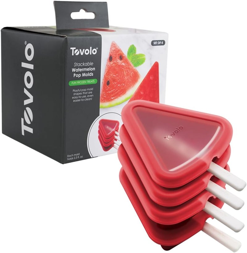 Tovolo Stackable Popsicle Molds with Sticks, 4-Pack, Watermelon Shaped Pop Molds, Reusable Ice Pop Maker for Kids, Homemade Frozen Snacks & Treats, Mess-Free Handles, BPA-Free, Dishwasher Safe - Image 1