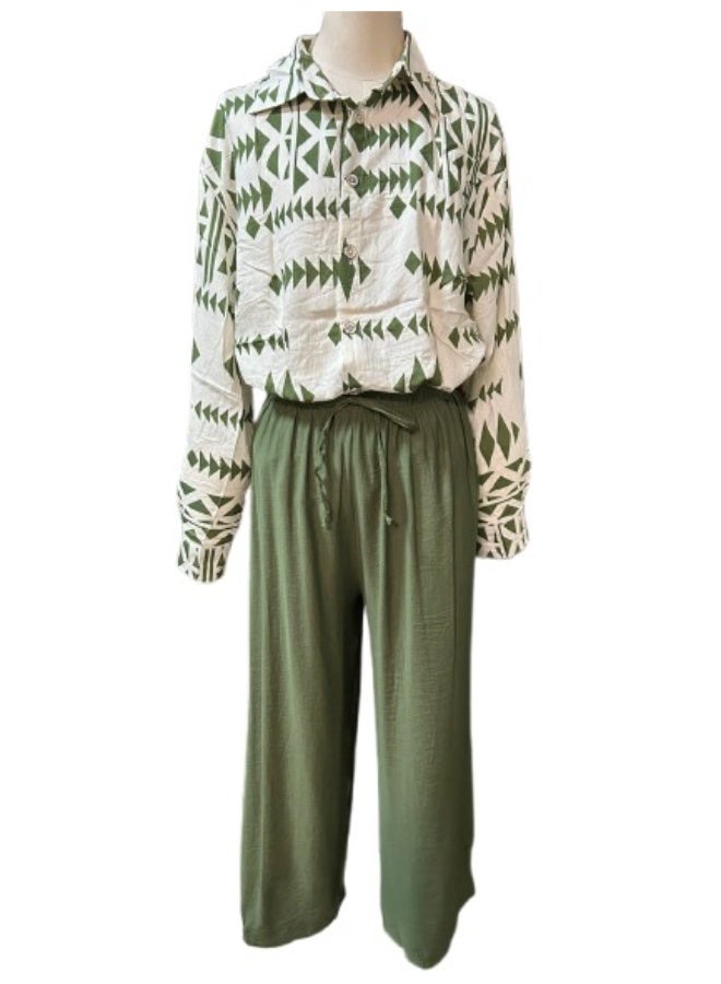 طقم قطعتين عصري من القطن والكتان، بدلة بأكمام طويلة وبنطال فضفاض، ملابس صيفية وربيعية للنساء، مقاس واحد يناسب الجميع - Image 4