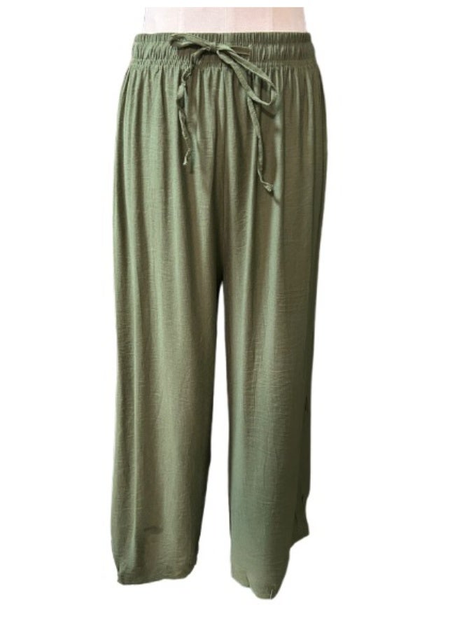 طقم قطعتين عصري من القطن والكتان، بدلة بأكمام طويلة وبنطال فضفاض، ملابس صيفية وربيعية للنساء، مقاس واحد يناسب الجميع - Image 2