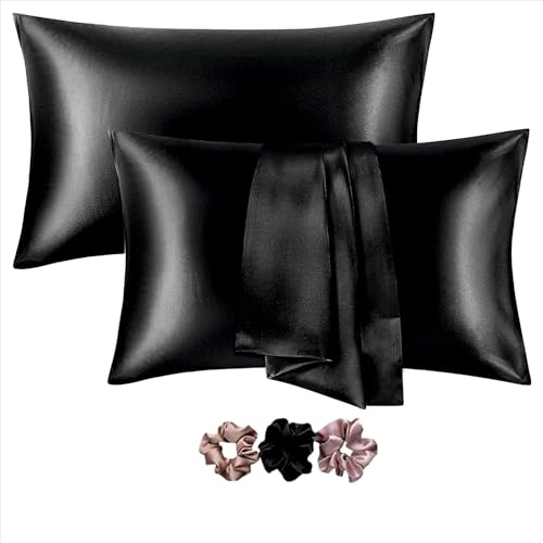 Rylan Pillow Cover RYLAN Satin Silk Pillow Cover for Hair and Skin 2 Piece with 3 Piece |Silk Pillow Covers with Envelope Closure end Design|Silk Pillow Cases 600 TC (Black) - Image 1