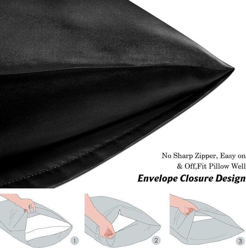 Rylan Pillow Cover RYLAN Satin Silk Pillow Cover for Hair and Skin 2 Piece with 3 Piece |Silk Pillow Covers with Envelope Closure end Design|Silk Pillow Cases 600 TC (Black) - Image 4