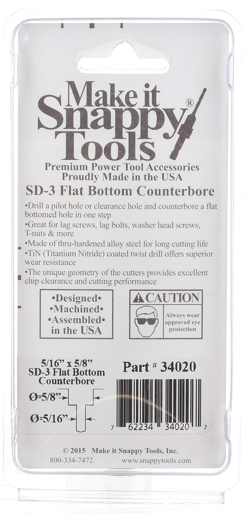 Make It Snappy Tools 5/16 Inch X 5/8 Inch 3-Flute Flat Bottom Counterbore With Tin Coated Twist Drill #34020 - Image 3