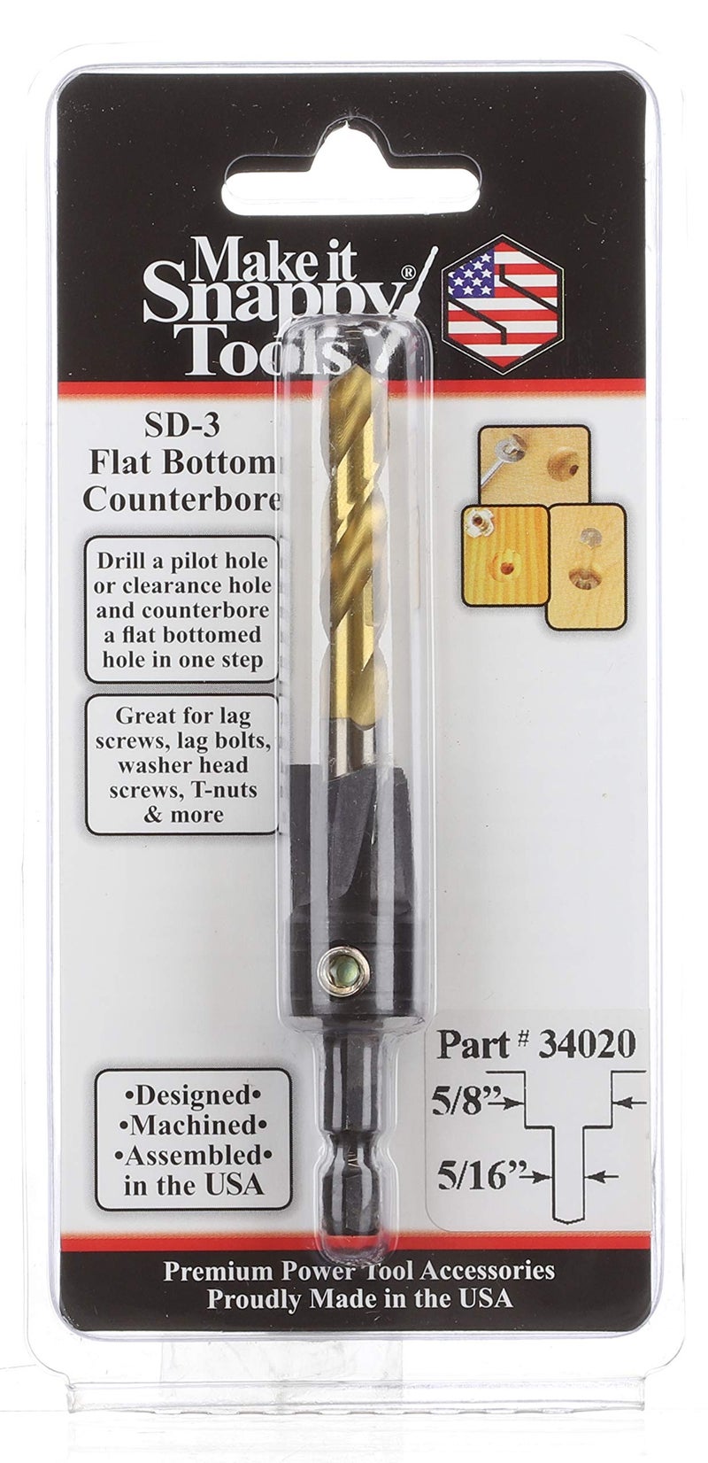 Make It Snappy Tools 5/16 Inch X 5/8 Inch 3-Flute Flat Bottom Counterbore With Tin Coated Twist Drill #34020 - Image 2