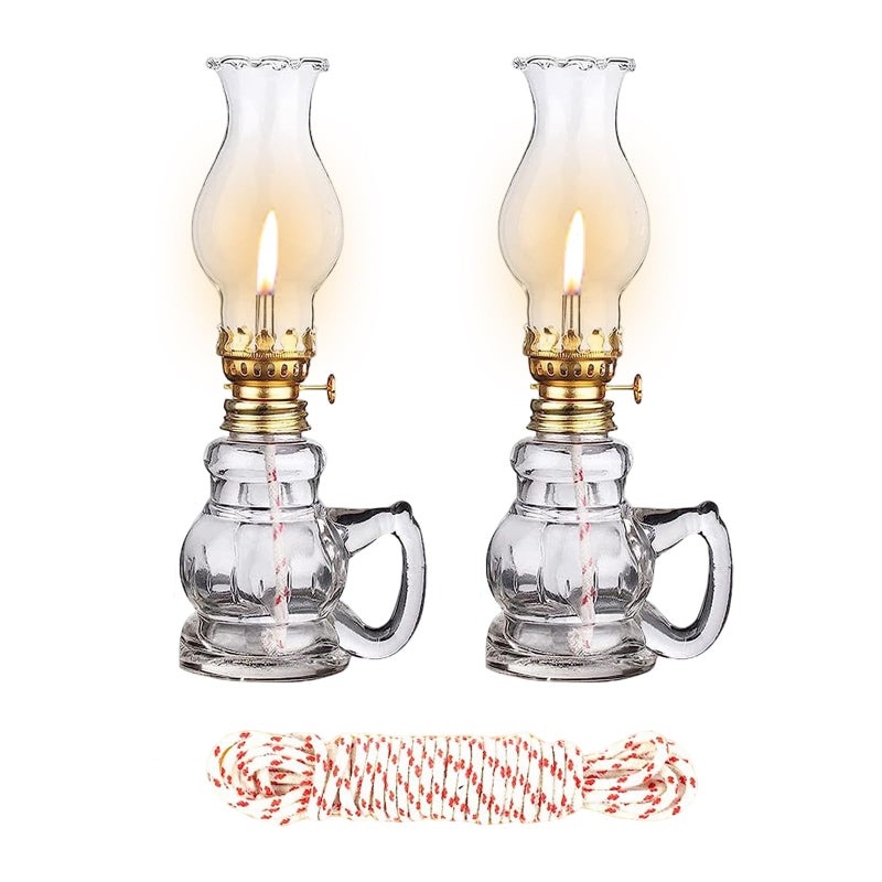 SureOBliss 4PCS Chamber Oil Lamp Glass Kerosene Oil Lamps, Vintage Oil Lamps for Indoor, Home Lighting Hurricane Lamp Clear Kerosene Lamp Lantern, Oil Lantern for Tabletop Decor - Image 1