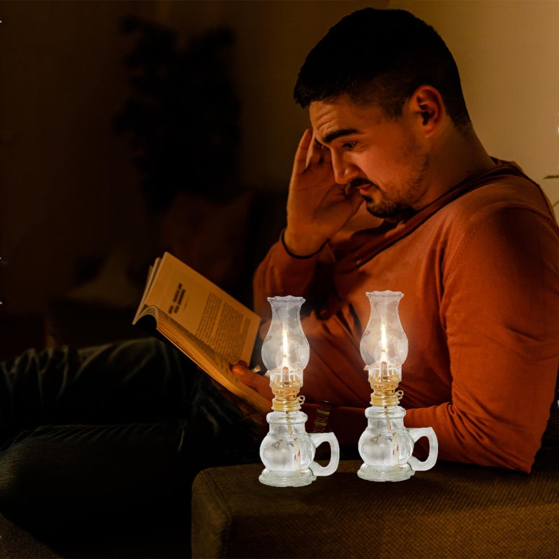 SureOBliss 4PCS Chamber Oil Lamp Glass Kerosene Oil Lamps, Vintage Oil Lamps for Indoor, Home Lighting Hurricane Lamp Clear Kerosene Lamp Lantern, Oil Lantern for Tabletop Decor - Image 2