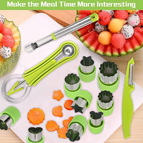 Machomby 14 Pack Melon Baller Scoop Set - 4 in 1 Stainless Steel Fruit Tool Set Fruit Scooper Seed Remover with Fruit Vegetable Cutter Shapes Set Fruit Peeler for Fruit Slicer Dig Pulp Separator - Image 5