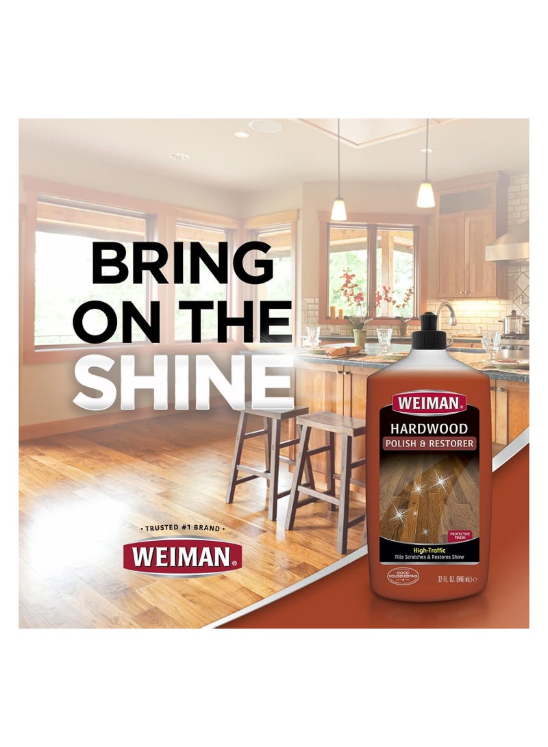 Weiman مُنظف ومُجدد أرضيات خشبية 32 أونصة (عبوتين) - للأرضيات الخشبية ذات الحركة العالية، لمعان طبيعي، يزيل الخدوش، يترك طبقة واقية - Image 3