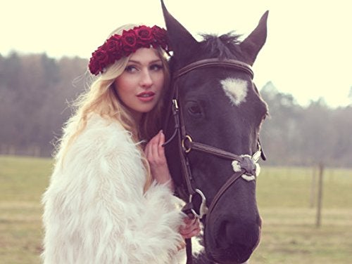 Floral Fall Rose Red Rose Flower Crown Woodland Hair Wreath Festival Headband F-67 (3-Burgundy) - Image 2