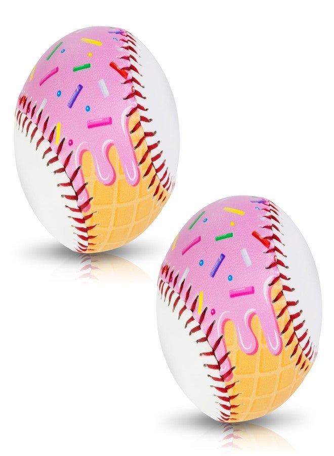 AKAIXI Baseball Ball 9in Standard Size Cute Design PVC for Practice Training Hitting School League Game Tournament Graduation for Players Coach Gifts (Ice Cream Drip 2pcs) - Image 1