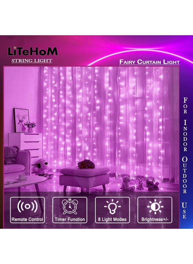 Litehom 300 Led Fairy Curtain Lights 3 Meters With Remote Control Adjustable,Usb Operated Led Light For Home Decoration,Diwali Decoration,Bedroom Birthday Balloon Decoration(Pink) - Image 4