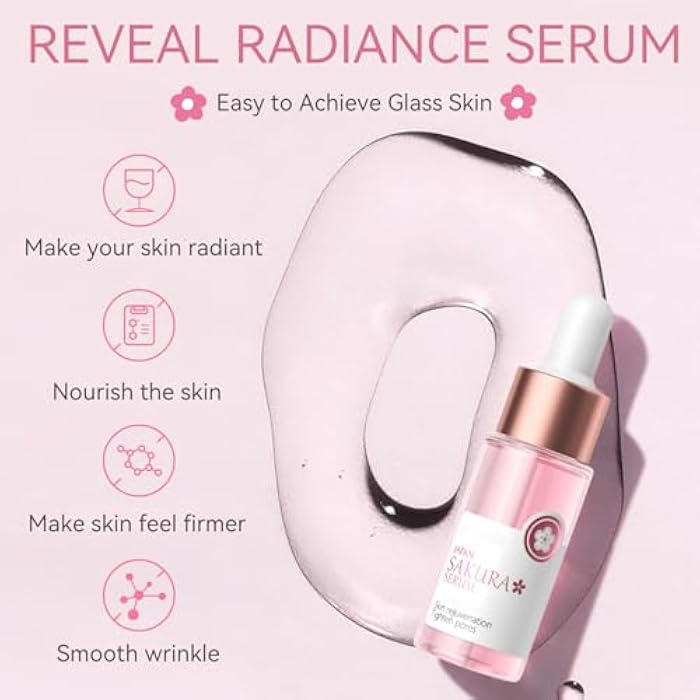 Evolvique Skincare Set Sakura Teen Girls Gifts - Skin Care Set - Skincare for Teens 10-12 Hydrating - Travel Size Facial Kit for Women with Cleanser,Serum,Cream,Bunny Headband,Cleansing Brush（5pcs） - Image 3