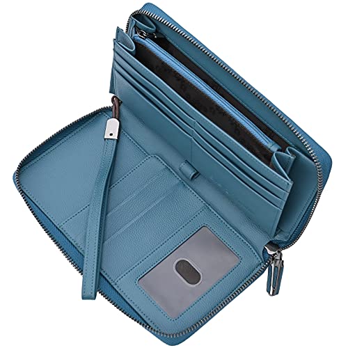 Bveyzi منظم مستندات السفر حجب RFID جلد محفظة جواز سفر متعددة حامل عائلة حزام معصم أزرق بحيرة