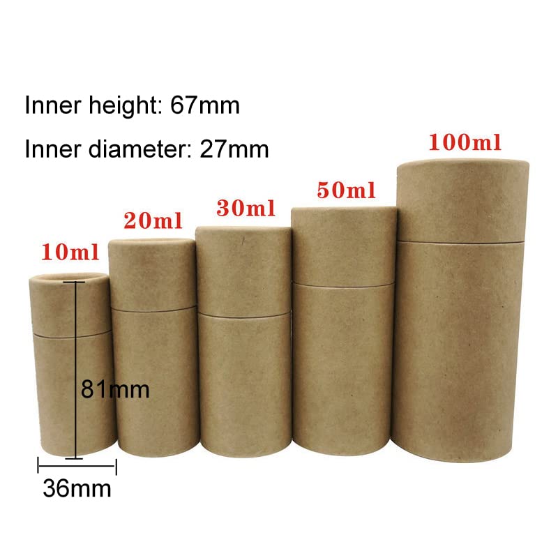 lasenersm 6Pcs 10ml Kraft Paper Tube Packaging Box Cardboard Deodorant Containers Kraft Paperboard Tubes Round Kraft Paper Containers Essential Oil Bottle Packaging Box for Tea Coffee Cosmetic Crafts - Image 3