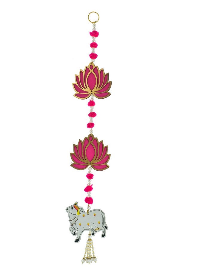 BENAVJI Door Entrance Hanging, Mandir Door Decorations Items, Pink Lotus with Cowcalf Style Hanging, Ganpati Decor & Diwali Decoration|Door Hanging | 2 Pieces | 23 Inch - Image 4