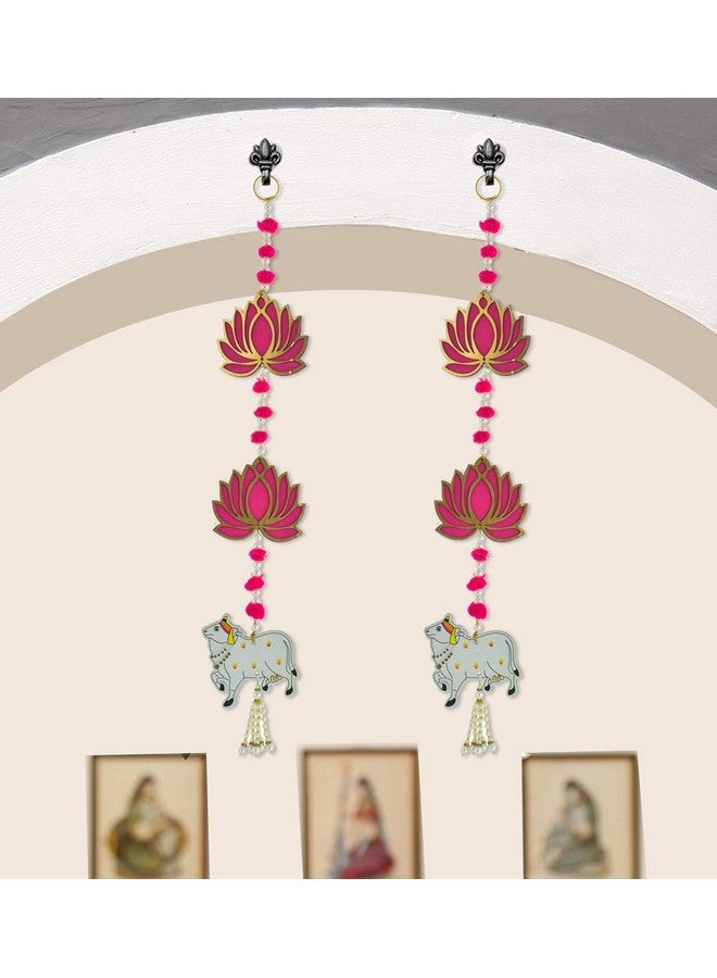 BENAVJI Door Entrance Hanging, Mandir Door Decorations Items, Pink Lotus with Cowcalf Style Hanging, Ganpati Decor & Diwali Decoration|Door Hanging | 2 Pieces | 23 Inch - Image 2