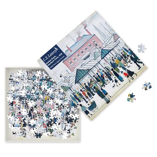 Flame Tree Gift Adult Sustainable Jigsaw Puzzle LS Lowry Market Scene Northern Town 1939 1000pieces Ethical Sustainable EarthFriendly - Image 1