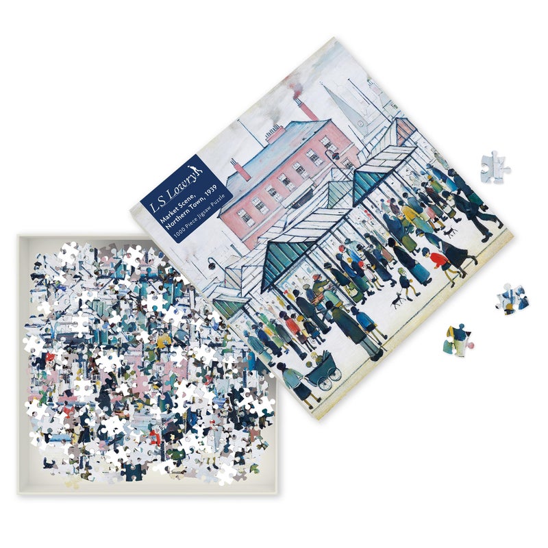 Flame Tree Gift Adult Sustainable Jigsaw Puzzle LS Lowry Market Scene Northern Town 1939 1000pieces Ethical Sustainable EarthFriendly - Image 2
