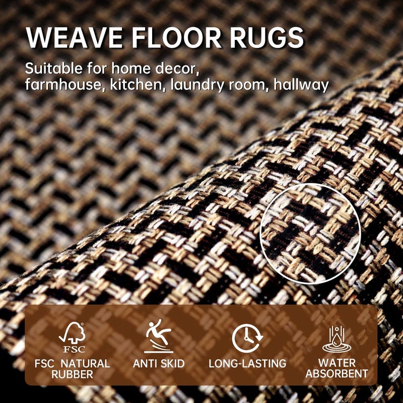 eqivei Kitchen Rugs and Mats Non Skid Washable Set of 2 PCS, Absorbent Runner Rugs for Kitchen, Front of Sink, Kitchen Mats for Floor, 17.3"x 47"+17.3"x 29" (Black) - Image 3