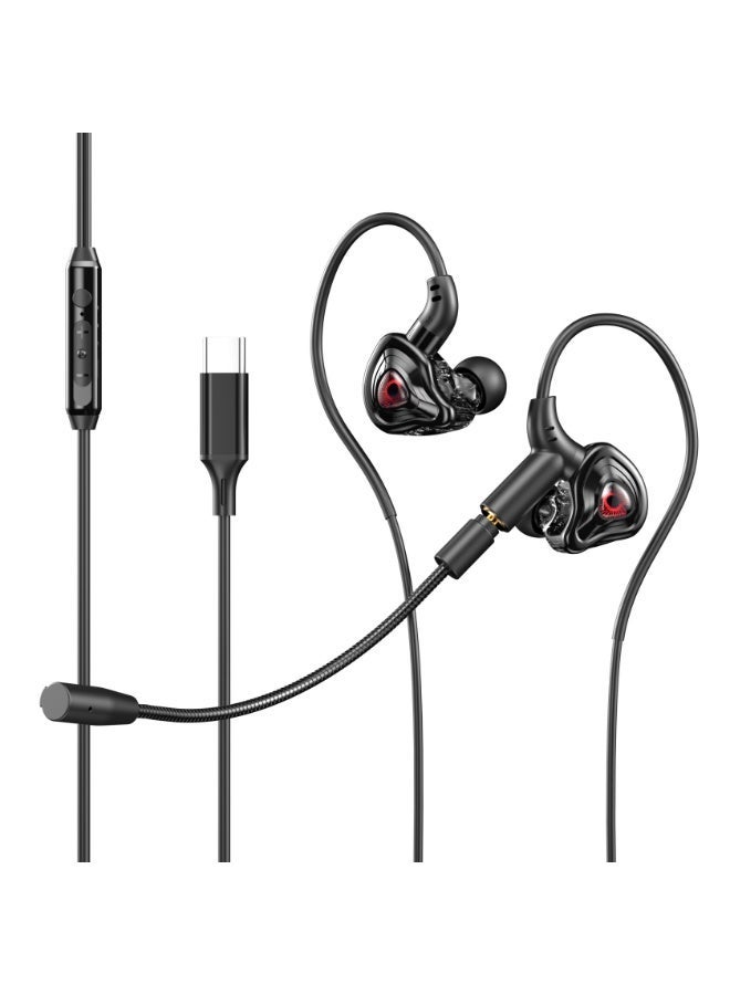 سماعات أذن داخل الأذن سلكية بميكروفون مزدوج مع واجهة Type-C للرياضة والألعاب، سماعات أذن بسلك قابس للإدخال - Image 1