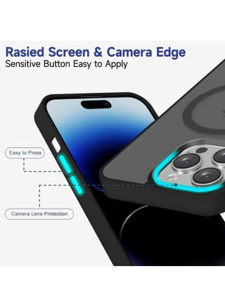 Magnetic Case for iPhone 14 Pro Compatible with MagSafe, Translucent Matte Back Slim Shockproof Phone Cover | Black - view 2