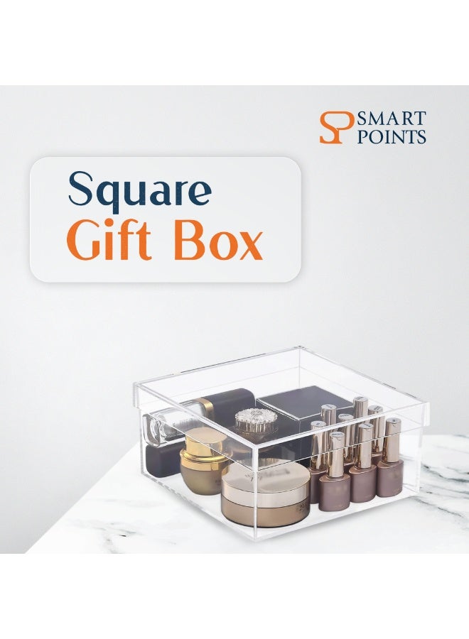 "سمارت بوينتس  " سمارت بوينتس علبة هدايا شفافة أكريليك مربعة ‎8×8×3 بوصة | صندوق عرض وتخزين شفاف للهدايا، الشوكولاتة، الورد، المكياج وتنظيم المكتب | صندوق قابل لإعادة الاستخدام مصنوع من الأكريليك الفاخر - Image 2