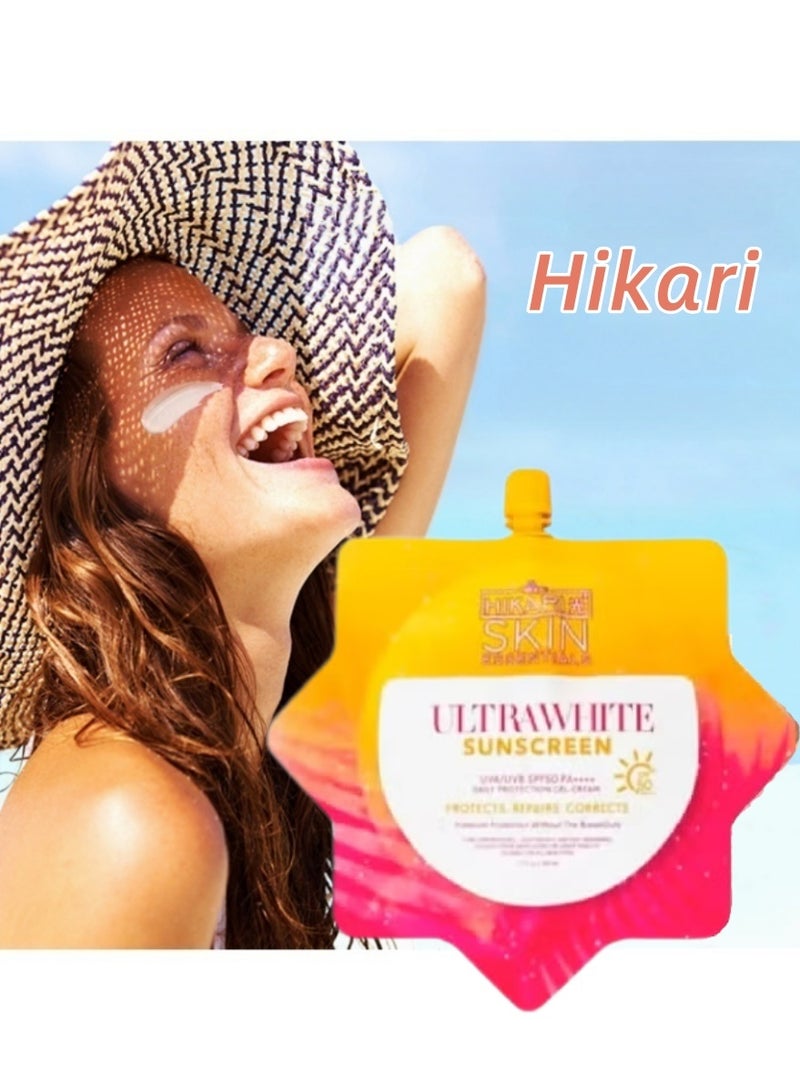 Hikari Skin Essentials Ultra White Sunscreen, Whitening Sunscreen, Ultrawhite Sunscreen, Ultra-Lightweight Airy-Fit Sun-screen SPF50 PA+++++++, Lightweight Moisturizing Gel Fast Absorbing, Water-Resistant 50ml - Image 1