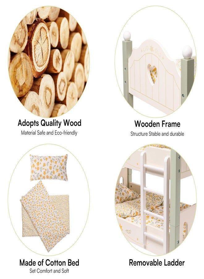 روبوتايم سرير بطابقين لدمى الأطفال من روبوتايم، سرير خشبي للدمى مقاس 18 بوصة، لعبة أثاث دمى أمريكان جيرل مع فراش (أخضر، سريران) - Image 3