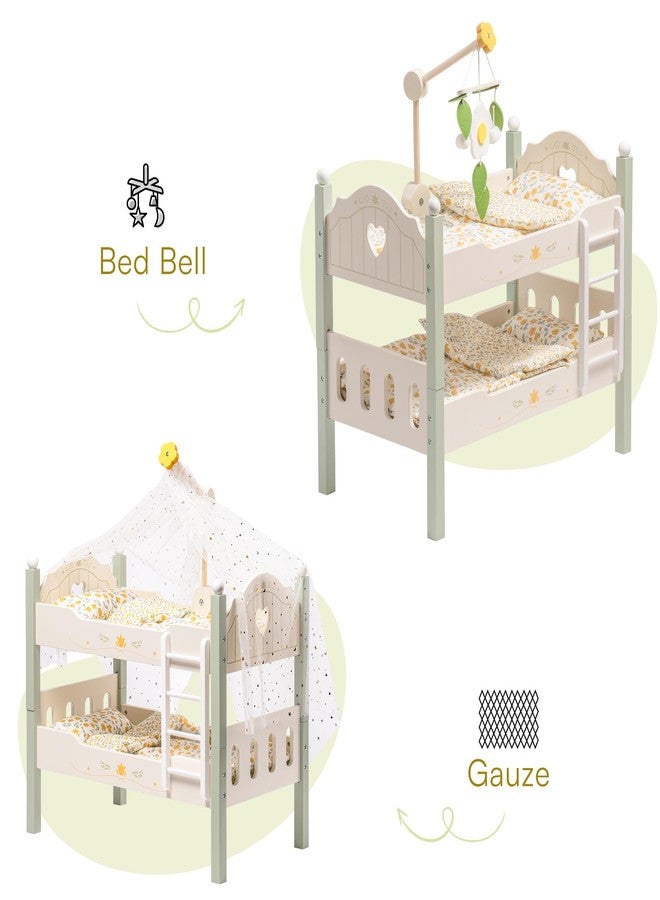 روبوتايم سرير بطابقين لدمى الأطفال من روبوتايم، سرير خشبي للدمى مقاس 18 بوصة، لعبة أثاث دمى أمريكان جيرل مع فراش (أخضر، سريران) - Image 4