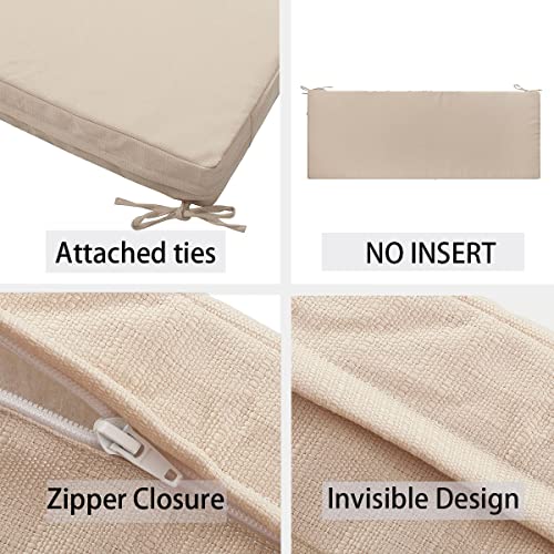 FUNHOME Outdoor Bench Cushion Cover 48 x18 x 3 inch,Water Resistant Cover with Zipper&Ties,Fade-Resistant Slipcover,Patio Porch Swing Cushion Cover Replacement Only,No Insert(Antique Beige) - Image 4