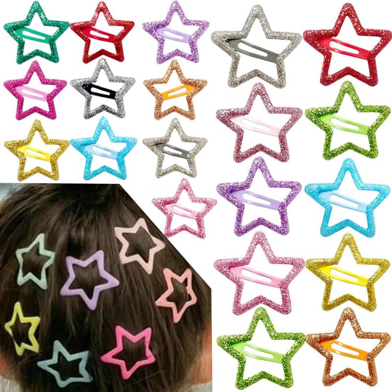 Seneeel 30 PCS 1.22" Sparkling Stars Hair Clips Snap Non Slip Clips for Girls Women Multicolor Metal Clip Star Hair Barrettes Star Hair Clips for Women - Image 1