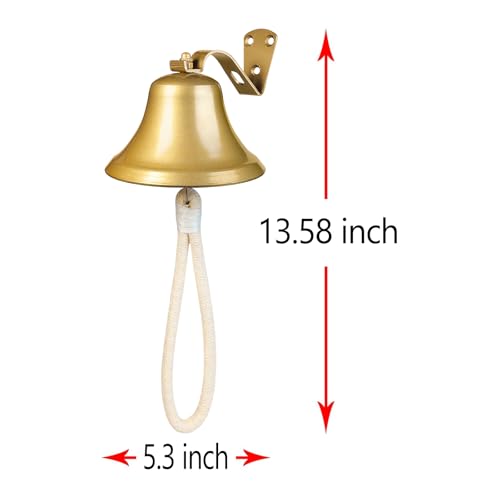WMM Hanging Bell Dinner Bell Outdoor Bell Bracket Mount Wall Bell Indoor Rope Bell Ship/Boat/Nautical/Door/School/Reception/Home/Church Bell(Gold) - Image 4
