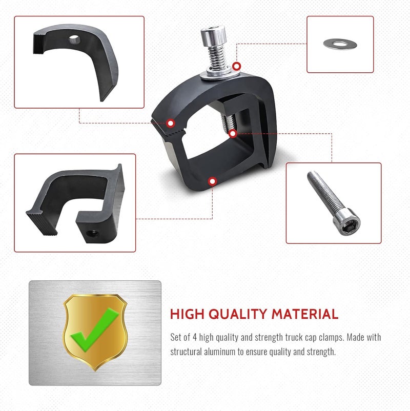 AA-Racks Set of 4 Aluminum C-clamps for Non-Drilling Truck Rack & Camper Shell Installation - Black - Image 3