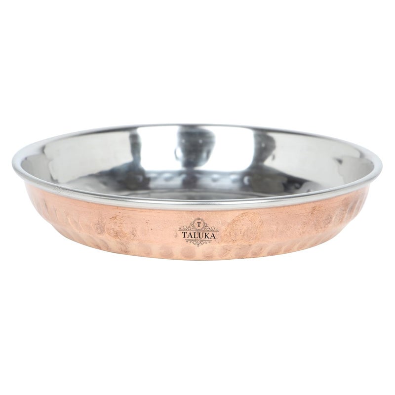 Taluka Handmade Hammered Steel Copper 7 Piece Dinner Set 1 Dinner Plate 3 Bowls 1 Rice Plate 1 Glass 1 Spoon Tableware Pack of 4PC Dinner Set - Image 5