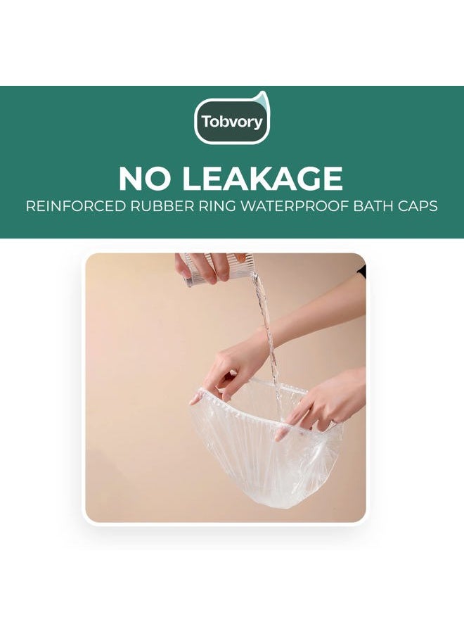 Tobvory Disposable Shower Caps - 100PCS Shower Cap Tobvory Waterproof Plastic Shower Cap For Women Men For Hair - Extra Elastic Large Shower Caps For Bath, Hair Treatment, Conditioning In Home Hotel Travel  - Image 4