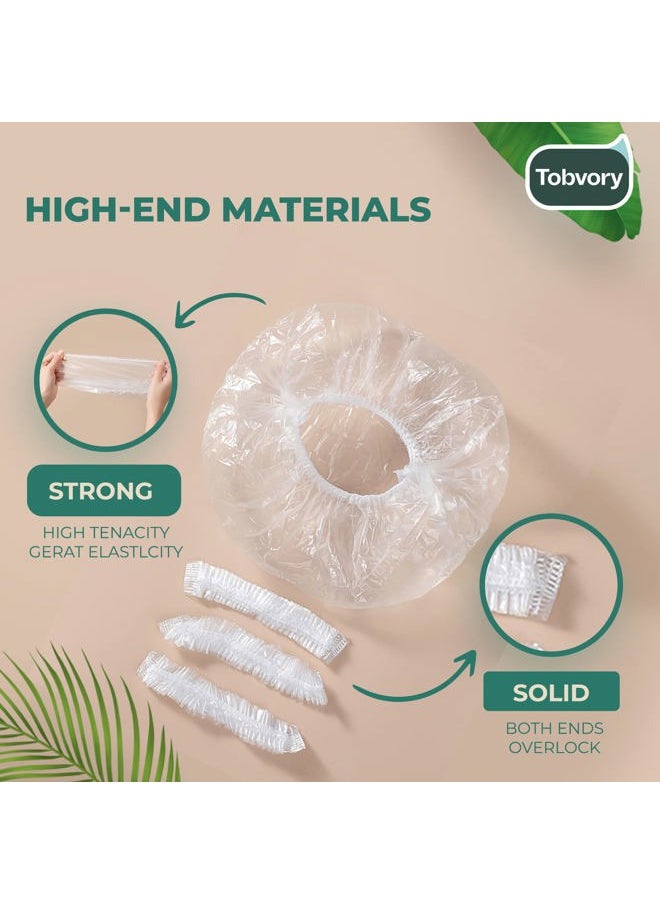 Tobvory Disposable Shower Caps - 100PCS Shower Cap Tobvory Waterproof Plastic Shower Cap For Women Men For Hair - Extra Elastic Large Shower Caps For Bath, Hair Treatment, Conditioning In Home Hotel Travel  - Image 3