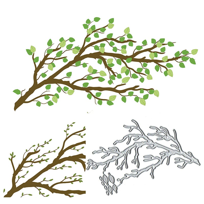 DDeehs Tree Branches Leaves Metal Die CutsFlower Tree Leaf Cutting Dies Cut Stencils for DIY Scrapbooking Album Decorative Embossing Paper Dies for Card Making Sliver 108mmx60mm425x236inch