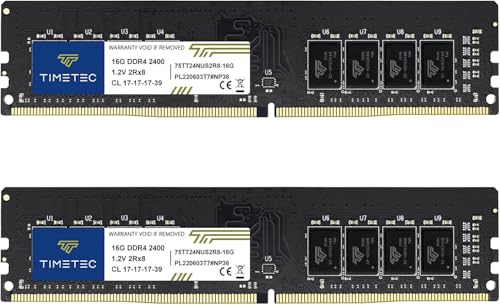 Timetec Premium 32GB KIT 2x16GB DDR4 2400MHz PC42400T PC419200 UDIMM Desktop RAM 288Pin 12V CL17 NonECC Unbuffered DIMM Memory Module Upgrade - Image 1