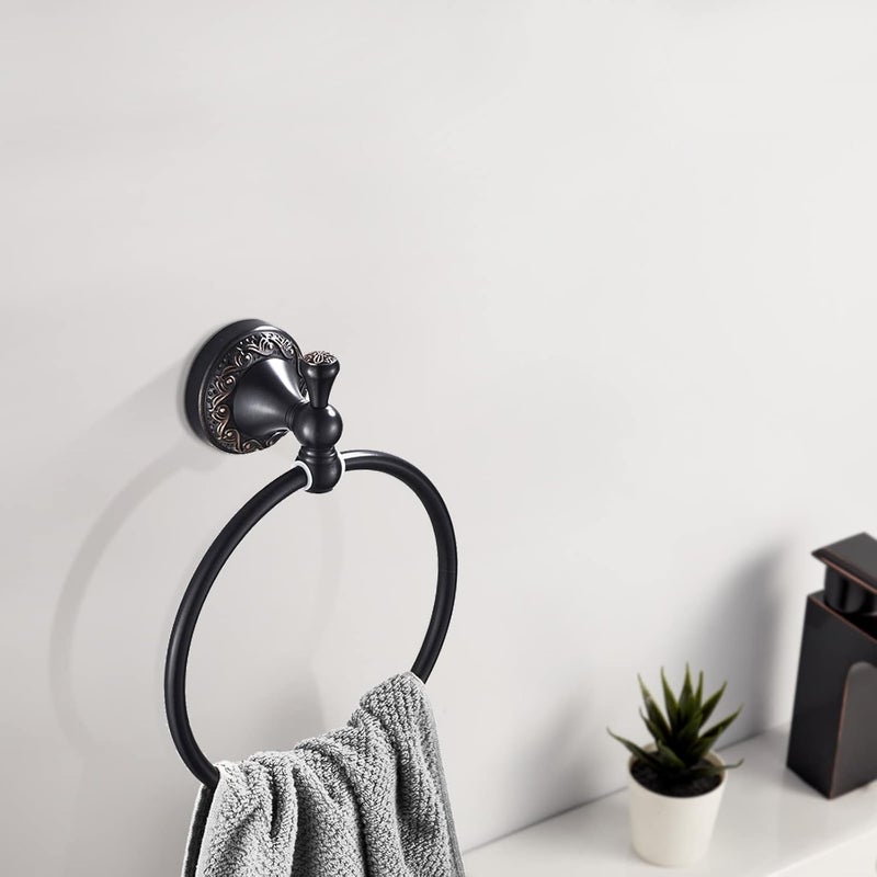 Leyden Oil Rubbed Bronze Hand Towel Holder, Brass Towel Ring Round Towel Holder for Bathroom Accessories Screw Wall Mounted - Image 2