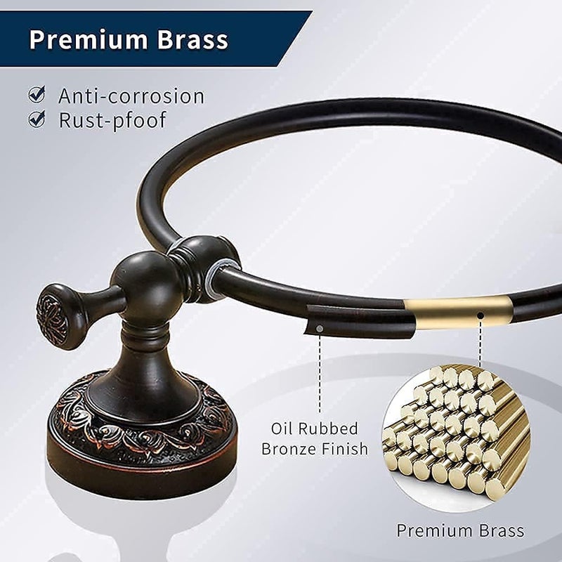 Leyden Oil Rubbed Bronze Hand Towel Holder, Brass Towel Ring Round Towel Holder for Bathroom Accessories Screw Wall Mounted - Image 3